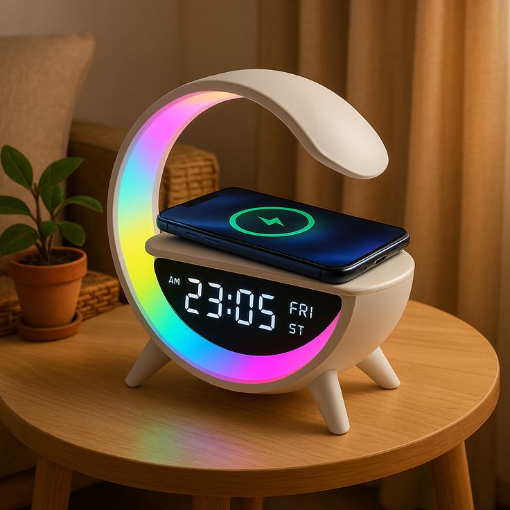 3 in 1 Multifunction G-Shape LED Bluetooth Speaker with Wireless Fast Charging | RGB Light Table Lamp Ideal for Home Decoration, Bedroom and Gaming Room