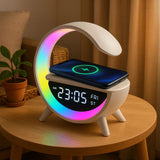 3 in 1 Multifunction G-Shape LED Bluetooth Speaker with Wireless Fast Charging | RGB Light Table Lamp Ideal for Home Decoration, Bedroom and Gaming Room