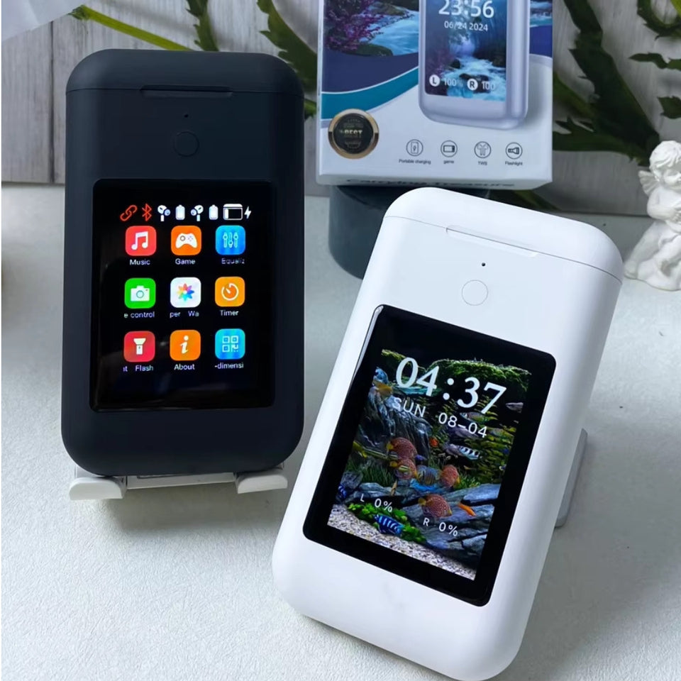 Earbuds,2.8 inch HD Touch Screen 8000mah power bank Earphones ANC & ENC Bluetooth Headset (White, True Wireless)