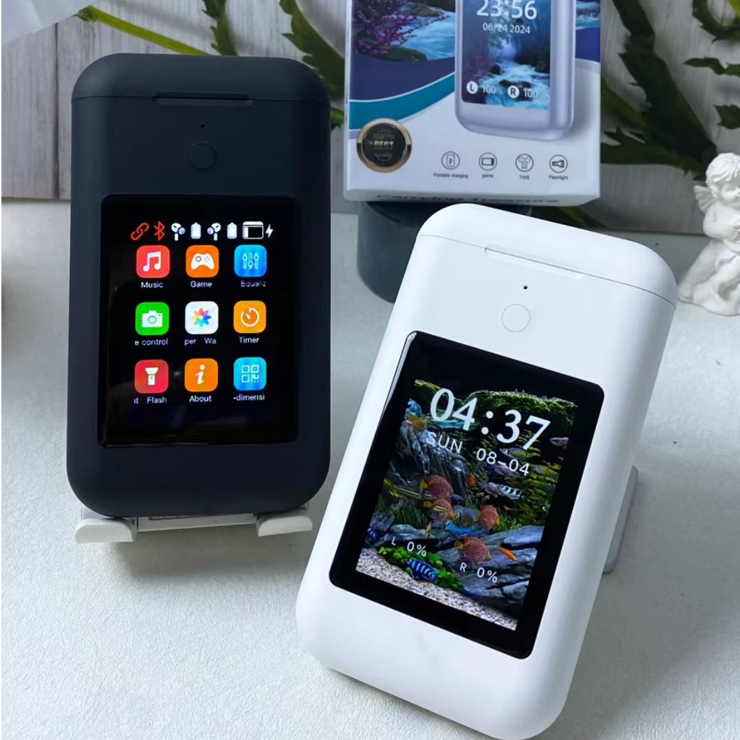 Earbuds,2.8 inch HD Touch Screen 8000mah power bank Earphones ANC & ENC Bluetooth Headset (White, True Wireless)