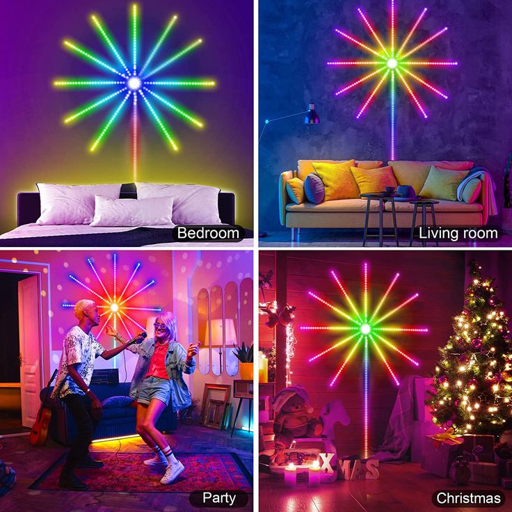 smart firework led lights, usb powered indoor firework lights with remote app control, 12inch led strip lights room